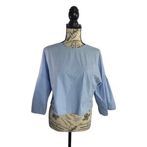 Zara Basic Collection Cropped Blouse Bell Shape 3/4 Sleeves Cotton Womens small
